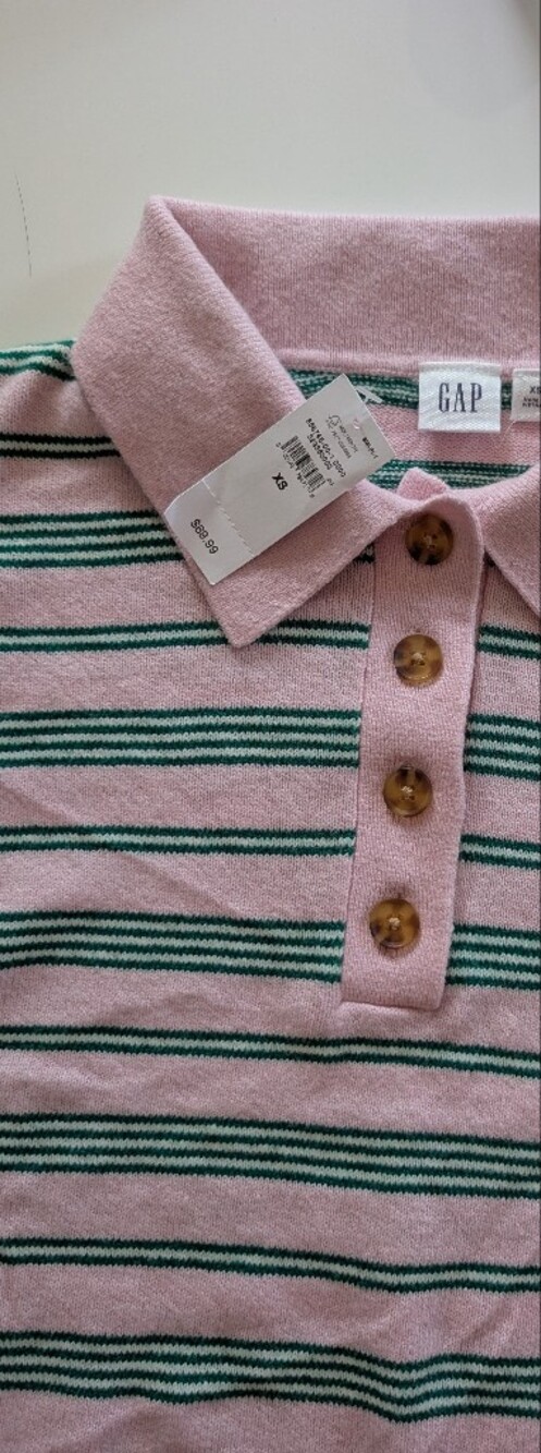 Pink & Green Striped Women's Knit Top with Button Detail